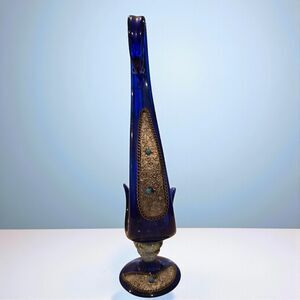 Collector’s MCM Cobalt Blue Moroccan Swan Glass Figurine with Faux Turquoise